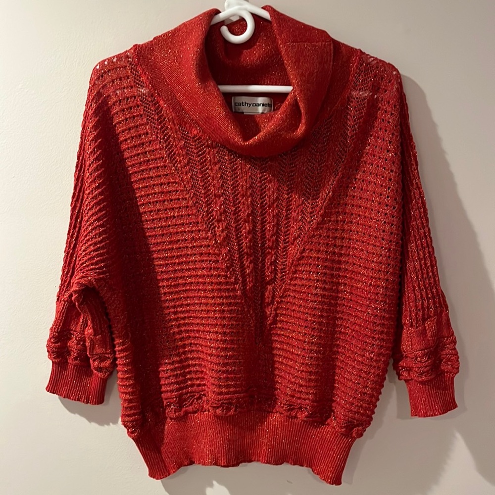 Orange Knit Cowl Neck Sweater
